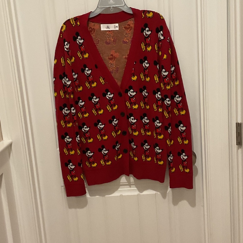 Disney Red Mickey Mouse Cardigan Sweater Unisex 2L/2X Authentic